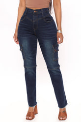 You Oughta Know Cargo Jeans - Dark Wash Ins Street